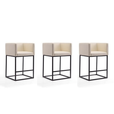 Manhattan Comfort Embassy Cream and Black 25-in H Counter height Upholstered Metal Bar Stool with... | Lowe's