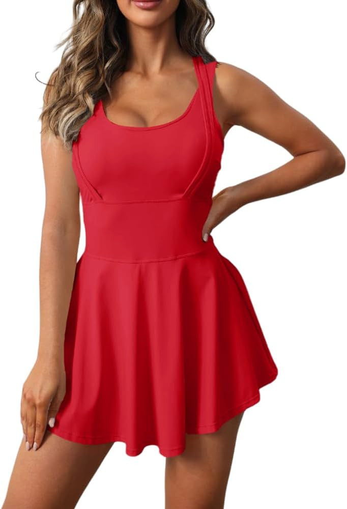 Womens Sleeveless 2-in-1 Athletic Tennis Golf Dress Underneath Workout Active Dresses with Built-... | Amazon (US)