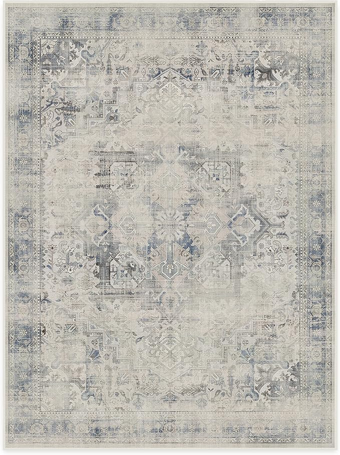 RUGGABLE Washable Vintage Area Rug – Kamran Blue Quartz 9x12, Stain-Resistant, Non-Slip with St... | Amazon (US)