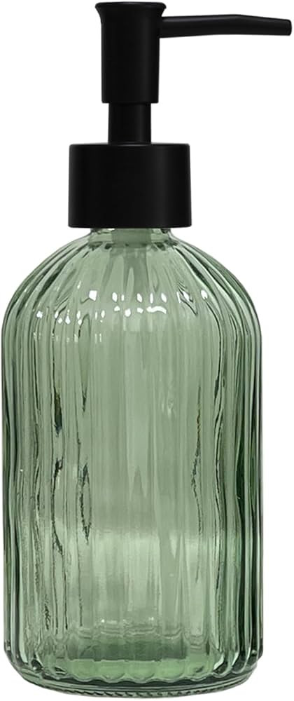 Green Glass Soap Dispenser with Black Plastic Pump, 13.5oz Refillable Liquid Hand Soap Dispenser,... | Amazon (US)
