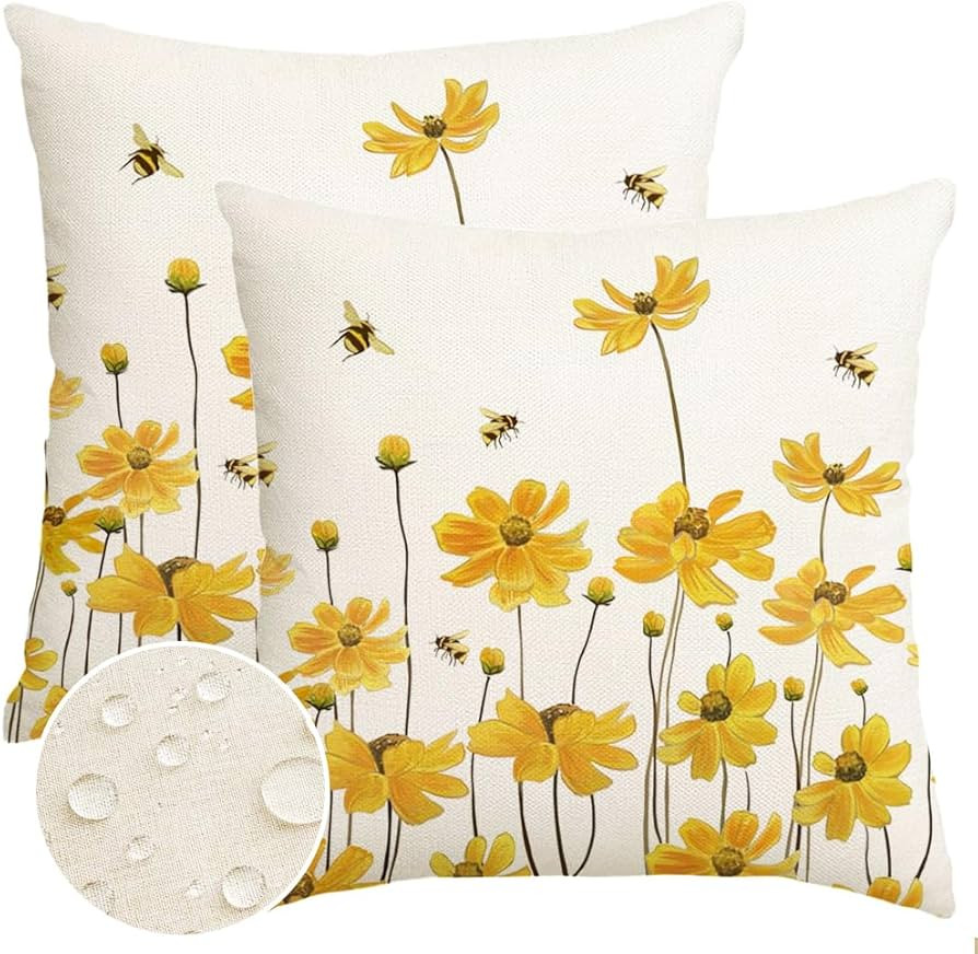 Summer Outdoor Pillow Covers18X18 Set of 2 Waterproof Daisy Throw Spring Decorative Farmhouse Cou... | Amazon (US)