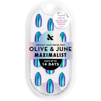 Olive & June Press-On Fake Nails - M Almond - Electric Blue Iridescent Chrome - 42ct | Target
