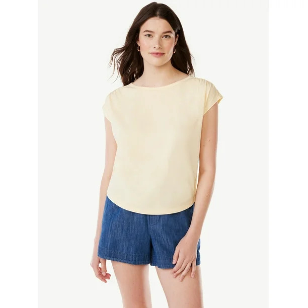 Free Assembly Women's Shirred Shoulder Tee with Short Sleeves, Sizes XS-XXXL | Walmart (US)