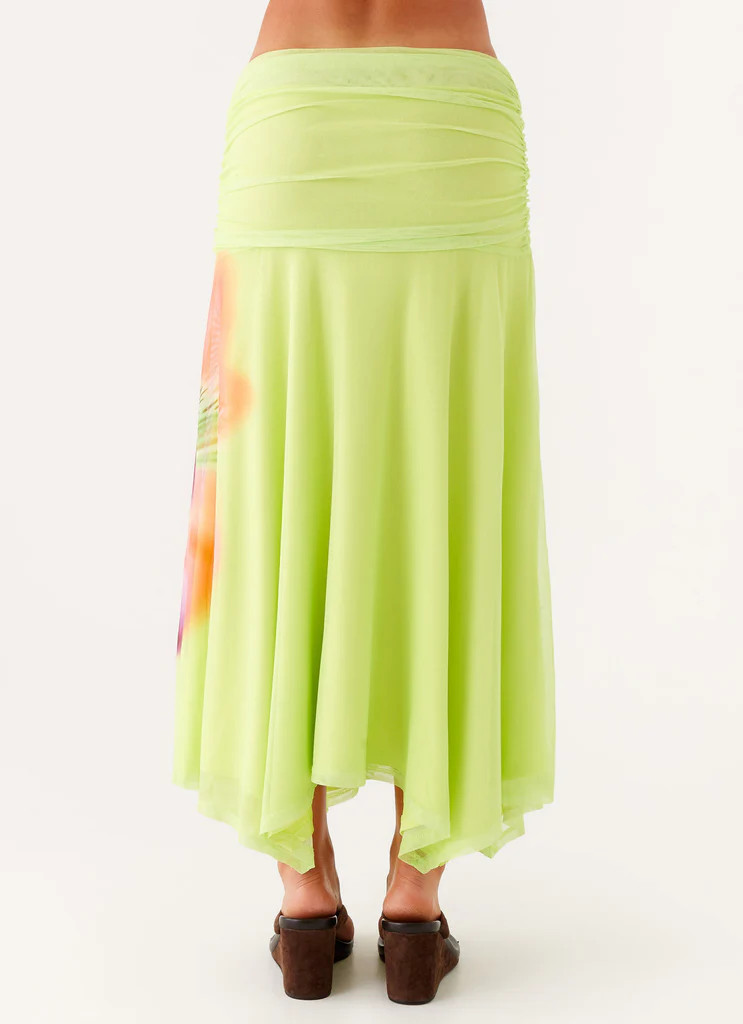Liana Ruched Maxi Skirt - Green Tropical | Peppermayo (Global)