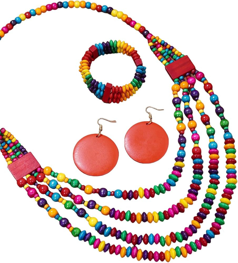 Colorful Ethnic Wooden Earrings Round Statement Dangle Earrings Multilayered Geometric Beaded Bra... | Amazon (US)