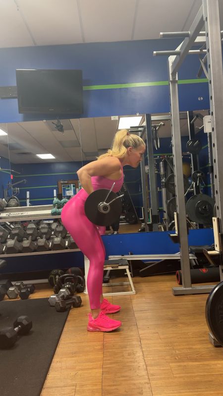 All pink workout outfit, hot pink leggings, hot pink tennis shoes, Valentines 

#LTKfitness
