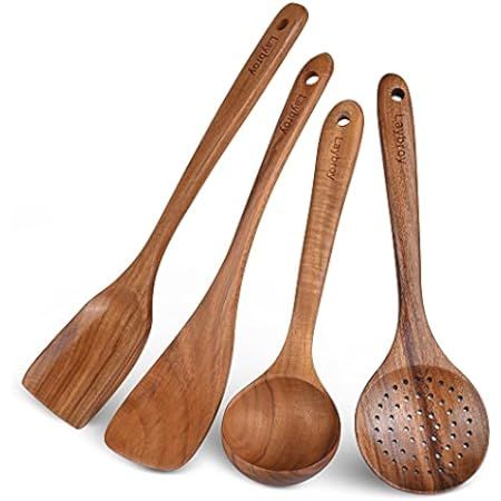 kaixiaolu Wooden Cooking Spoons - 6 Pcs Wooden Kitchen Utensils Set - Non Scratch Natural Teak Woode | Amazon (US)