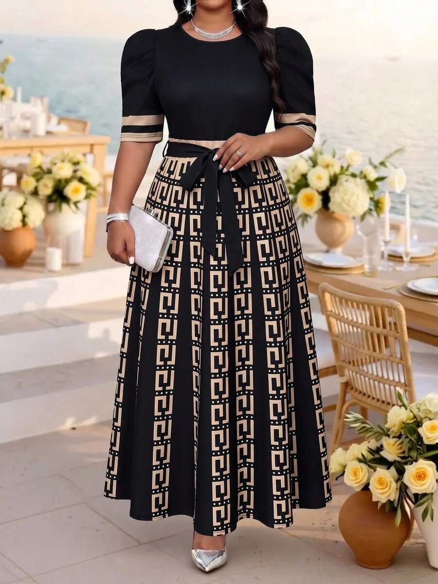 SHEIN Lady Plus Size Elegant Traditional Party Formal Wedding Guest Evening Formal Print Patchwor... | SHEIN