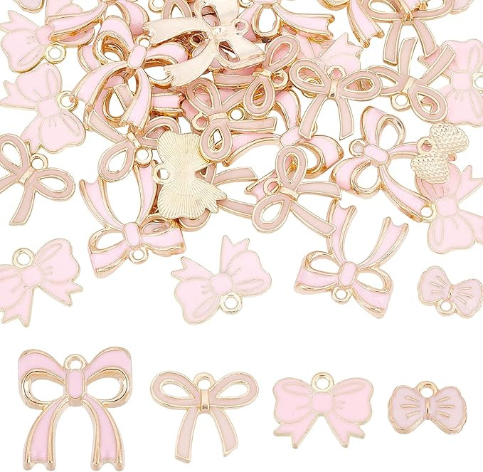 SUNNYCLUE 1 Box 4 Style Romantic Charm Enamel Flat Bowknot Charms Pink Bow Tie Kawaii Dangle Pend... | Amazon (US)