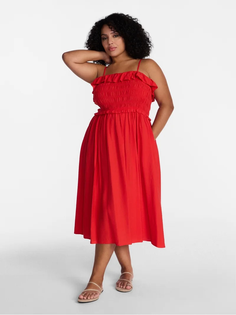 Time and Tru Women's Sleeveless Smocked Midi Dress, Sizes XS-XXXL | Walmart (US)