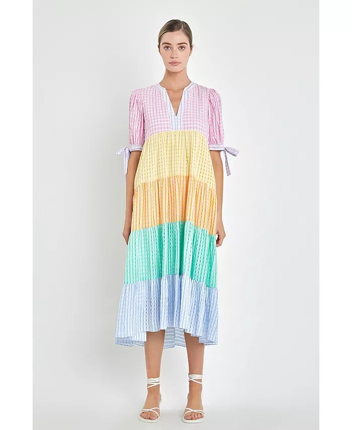 English Factory Women's Color block Bow Tie Sleeve Maxi Dress - Macy's | Macy's