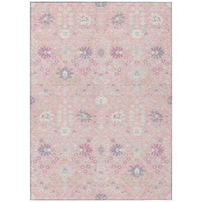 9' X 12' Pink Oriental Washable Indoor Outdoor Area Rug | Wayfair North America