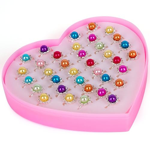 ArtCreativity Little Girls Ring Set - Set of 36 Rings for Girls - Multi-Colored Kids’ Rings in Heart Window Box - Little Girls Jewelry for Dress Up and Accessorizing - Adjustable Rings for Ages 4-10 | Amazon (US)