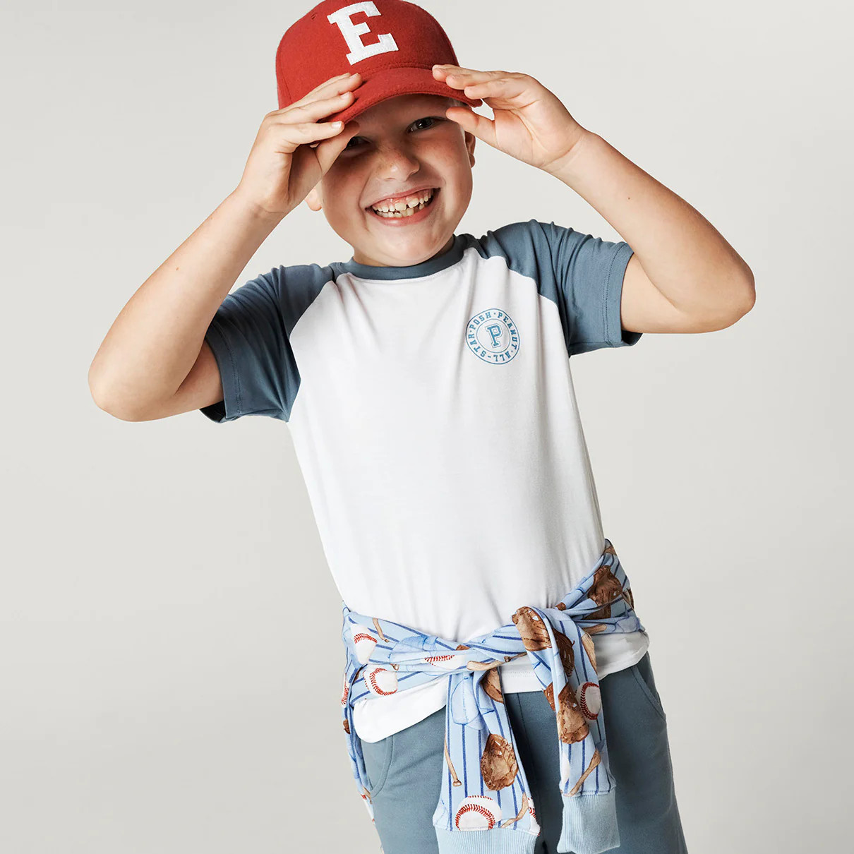 Baseball Blue Short Sleeve Posh Allstar Blue Raglan Tee | Posh Peanut® | Posh Peanut