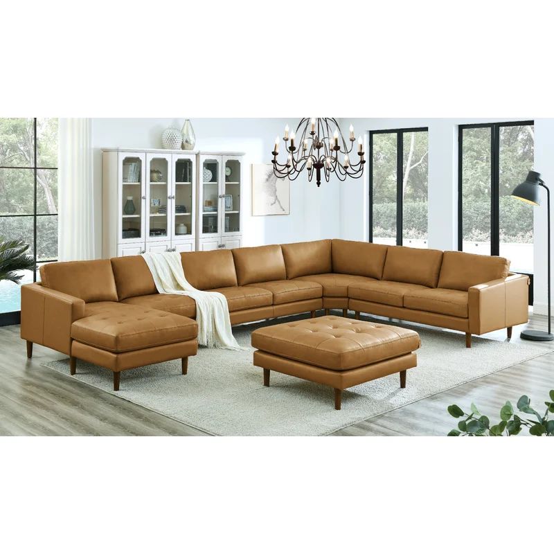 Allysson 174" Wide Leather Match Right Hand Facing Modular Corner Sectional with Ottoman | Wayfair North America