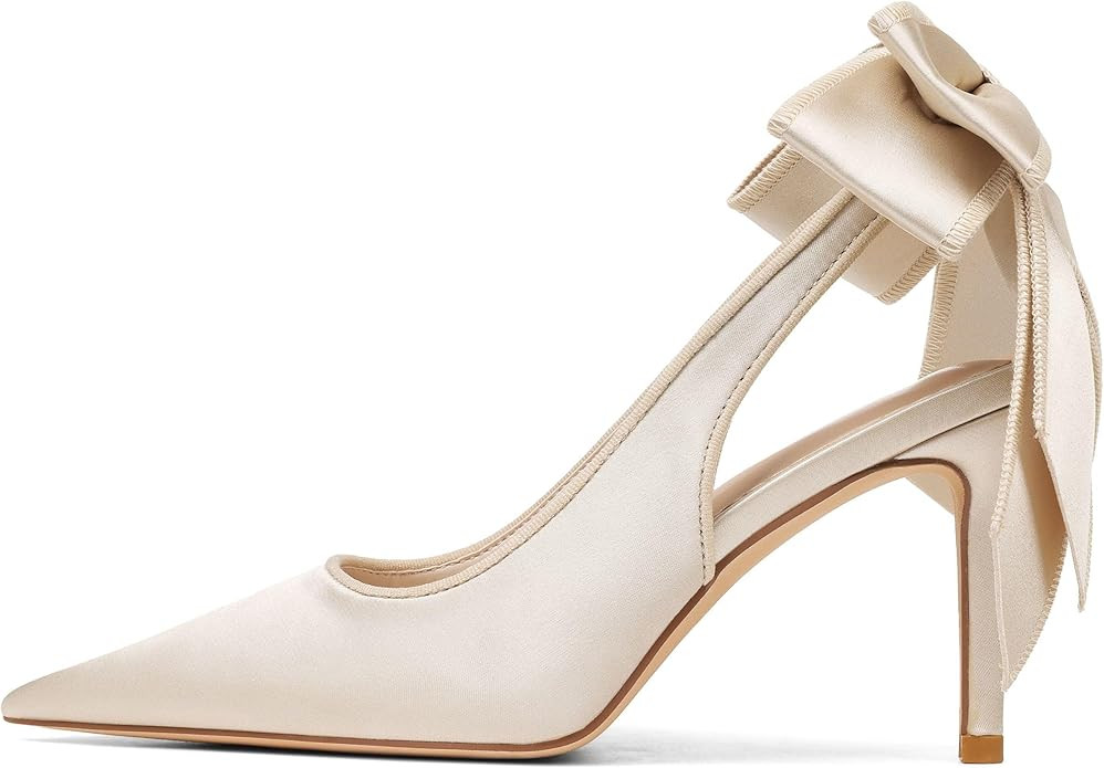 Mattiventon Slingback Heels for Women Pointed Closed Toe Stiletto Heels with Bow Tie Wedding Shoe... | Amazon (US)