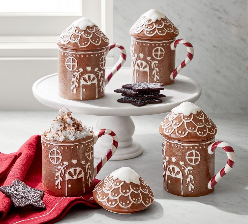 Gingerbread House Lidded Stoneware Mugs | Pottery Barn (US)