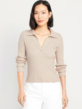 Ribbed Crop Polo Sweater | Old Navy (US)