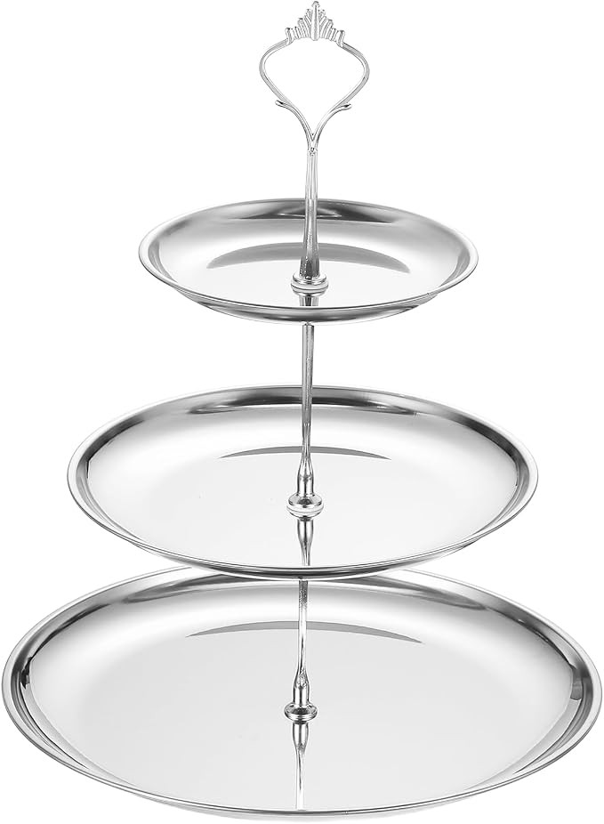 uxcell 1 Set 3-Tier Cupcake Stand Holder, Round Tiered Serving Tray Stainless Steel Cup Cake Stan... | Amazon (US)
