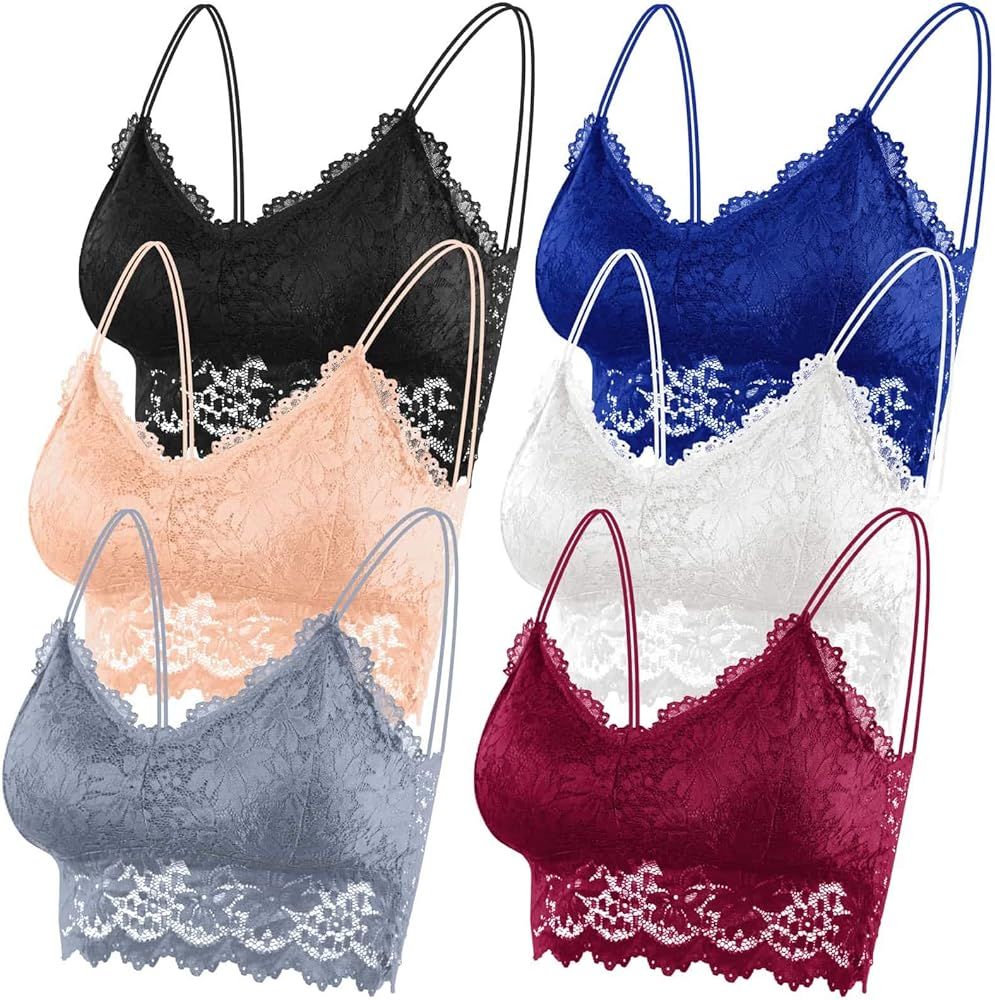 selizo Padded Bralettes for Women Sexy, Lace Bralettes for Women Pack of 6, Bandeau Bras for Wome... | Amazon (US)