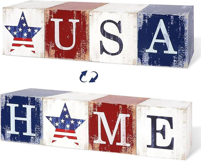 4th of July Decorations Wooden Stars, Patriotic Memorial Day Star Tiered Tray Decor Set of 4, Fou... | Amazon (US)