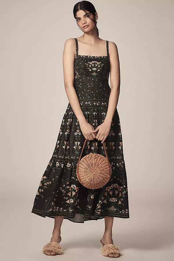 Flowers Arch Sleeveless Linen Blend Midi Dress | Anthropologie (US)