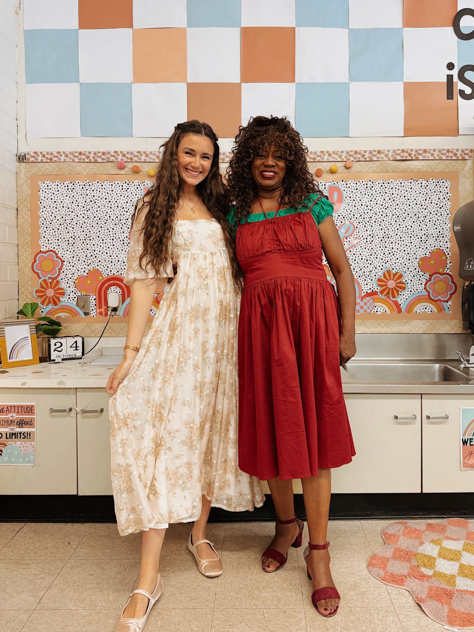 My ootd with Mary!
Mary’s outfit is unlinkable but mine is available!
I linked multiple colors/patterns of my dress since this exact color is low in stock.