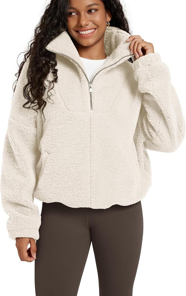 ODODOS Women's Sherpa Fleece Half-Zip Pullover - Cozy Warm Long Sleeve Sweatshirt Cinchable Outer... | Amazon (US)