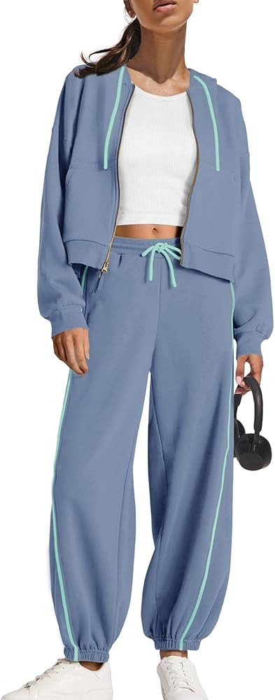 Panadila Womens Sweatsuits 2 Piece Set Zip Up Hoodie and Barrel Sweatpants Piping Sweatshirt Trac... | Amazon (US)