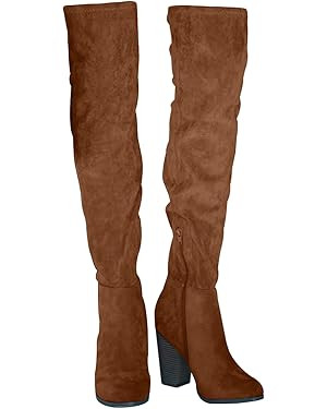 VETASTE Women's Faux Suede Over the Knee Boots Side Zipper Chunky Heel Wide Calf Boot | Amazon (US)