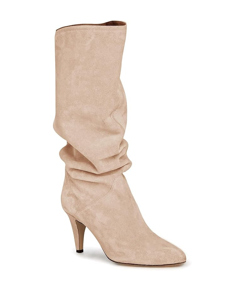 Coutgo Womens Slouchy Knee High Boots Wide Calf Kitten Heel Pointed Toe Pull On Long Boots Winter... | Amazon (US)