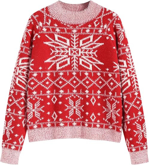 ZAFUL Women's Ugly Christmas Sweater Snowflake Crew Neck Long Sleeve Ribbed Knit Pullover Sweater... | Amazon (US)