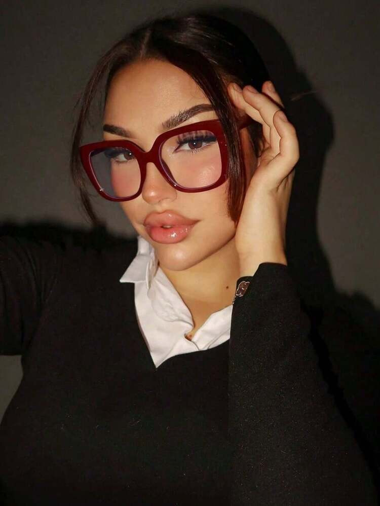 1pc Ladies Burgundy Square PC Frame Vintage Plain Non-Prescription Glasses Suitable Daily Wear Glasses Accessories, School Glasses Accessories Women | SHEIN