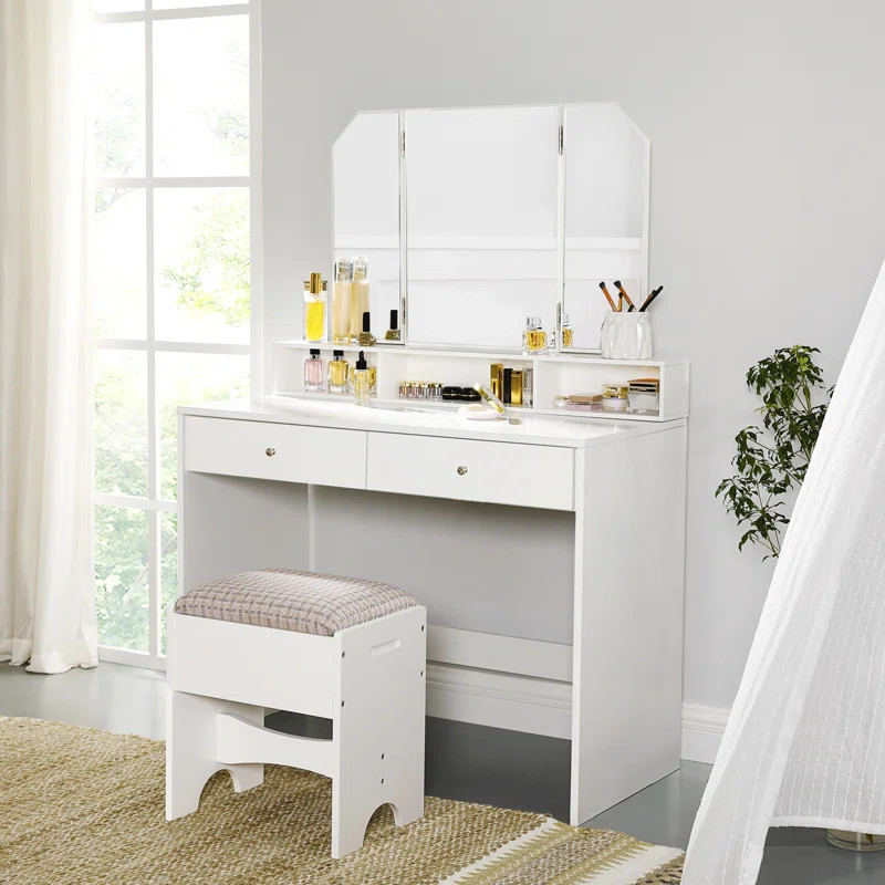 Fidler Vanity Set with Stool and Mirror | Wayfair North America