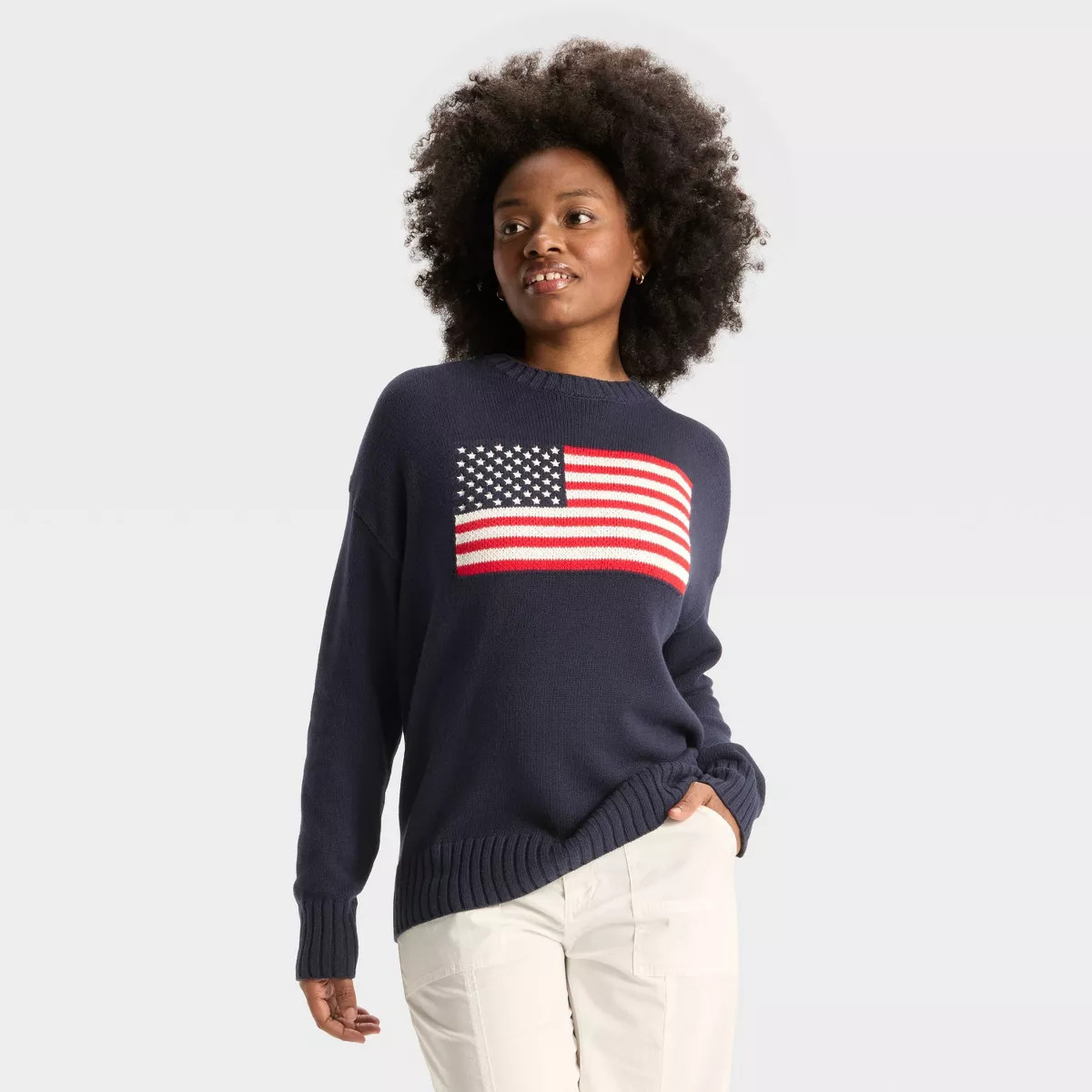 Women's Crewneck Americana Pullover Sweater - Wild Fable™ Navy Blue M | Target