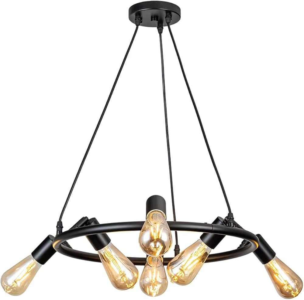 6-Light Wagon Wheel Chandelier,Farmhouse Chandelier Light Fixture Round Dining Room Lighting Fixt... | Amazon (US)