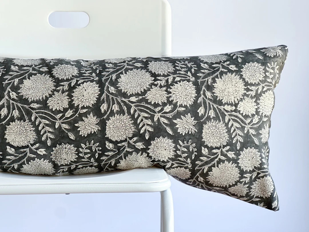 Lumbar Pillow, Block Print Pillow, Floral Pillow, Boho Pillow, Botanical Pillow, Farmhouse Decor | Etsy (US)
