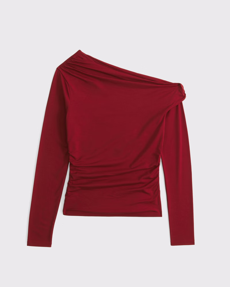 Abercrombie & Fitch Women's Long-Sleeve Off-The-Shoulder Draped Top in Rich Ruby - Size XXL | Abercrombie & Fitch (US)