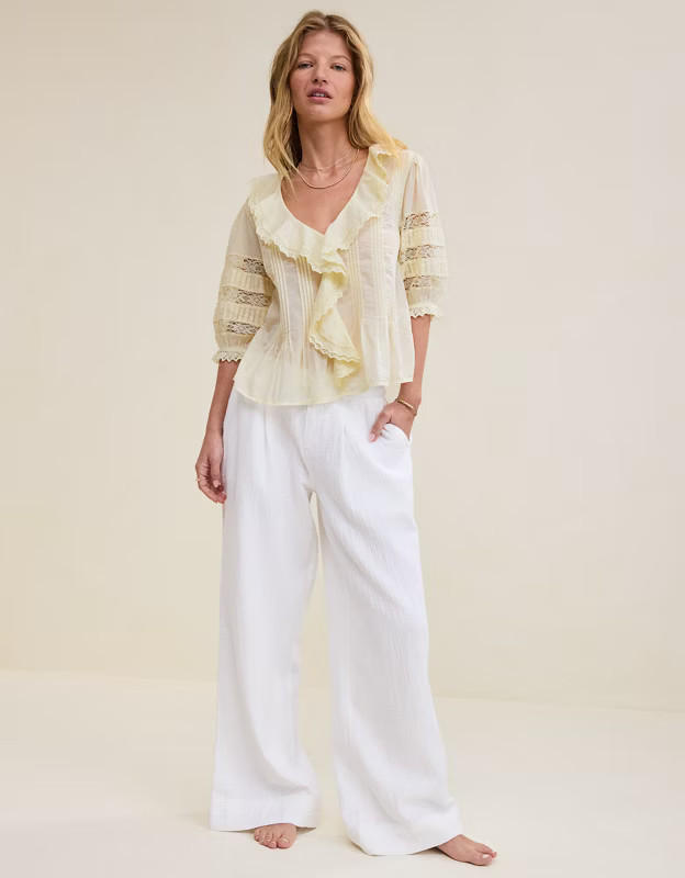 Aerie Short Sleeve Ruffle Blouse | Aerie