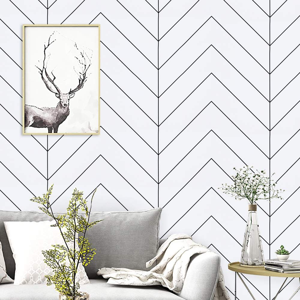 17.7" x118.1"Kitico White and Black Geometric Contact Paper White and Black Wallpaper Black Stripe P | Amazon (US)