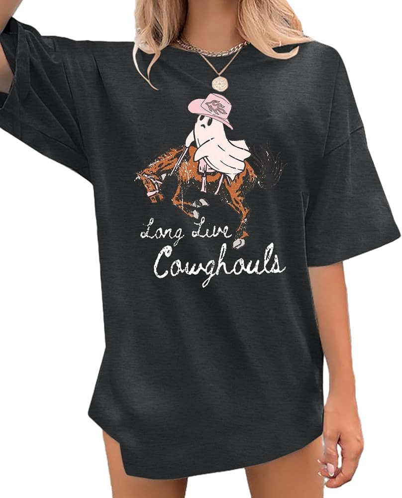 Ghost Halloween Shirts Women Spooky Season Shirt Funny Cow Ghost Cow Lover Oversized T-Shirt | Amazon (US)