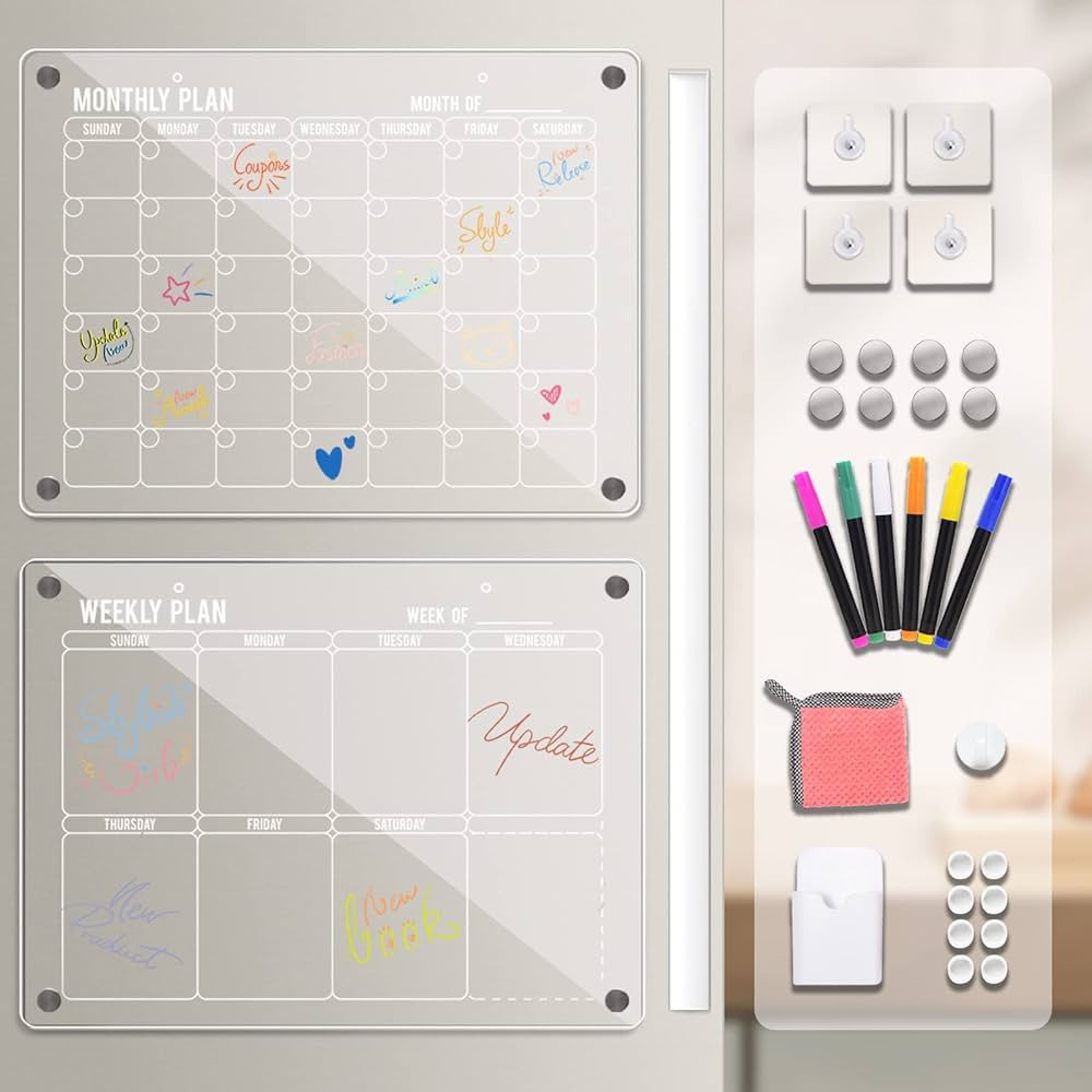 Homyaco Acrylic Calendar for Fridge, 2 Pack 16'' x 12'' Clear Magnetic Calendar for Refrigerator,... | Amazon (US)
