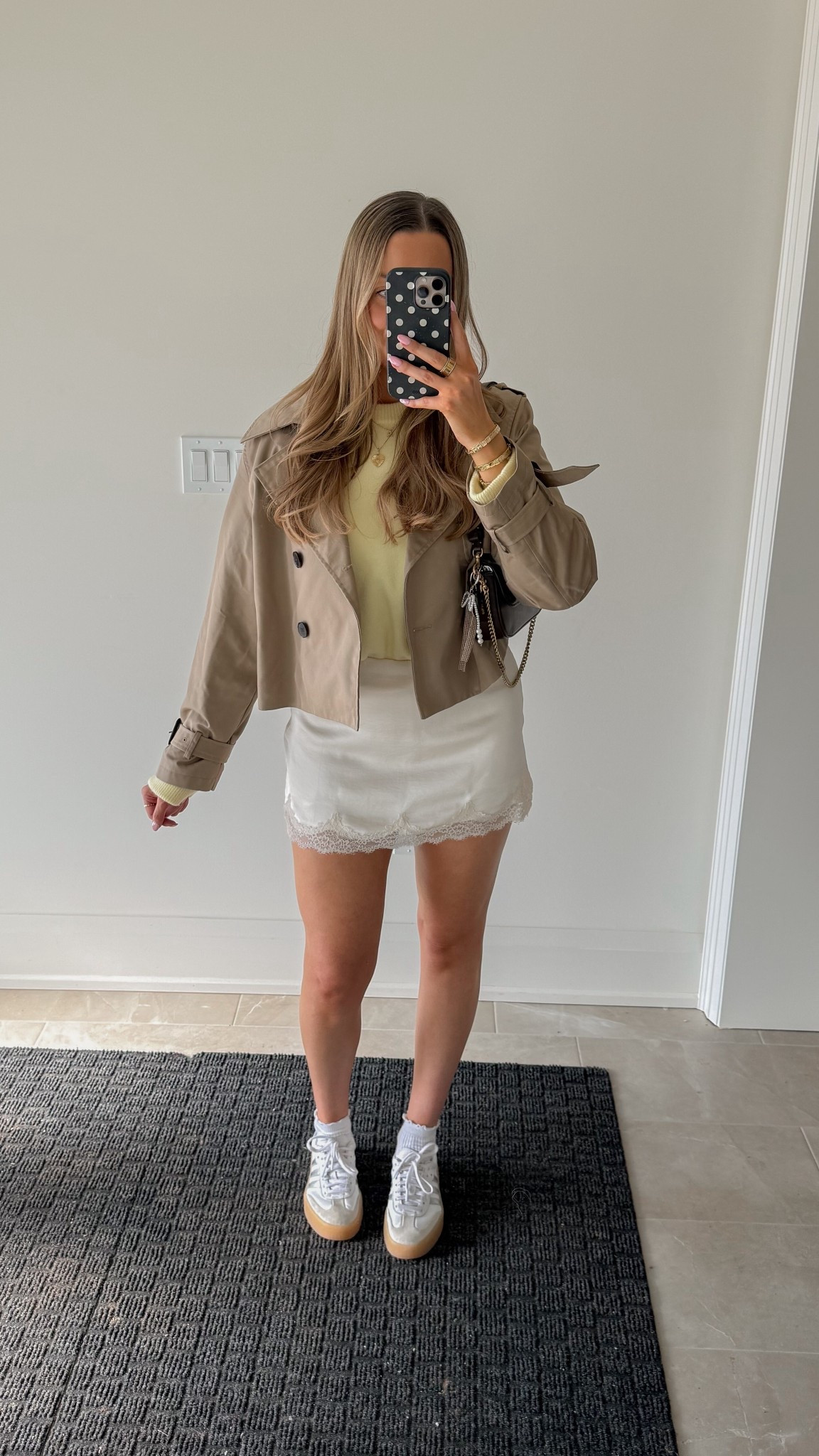 This cropped trench for spring!!
Trench size S
Sweater size M
Skirt size S 

#LTKgrwm #LTKootd #LTKdayinmylife