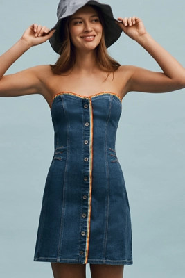 Pilcro Strapless Button-Front Denim Mini Dress | Anthropologie (US)
