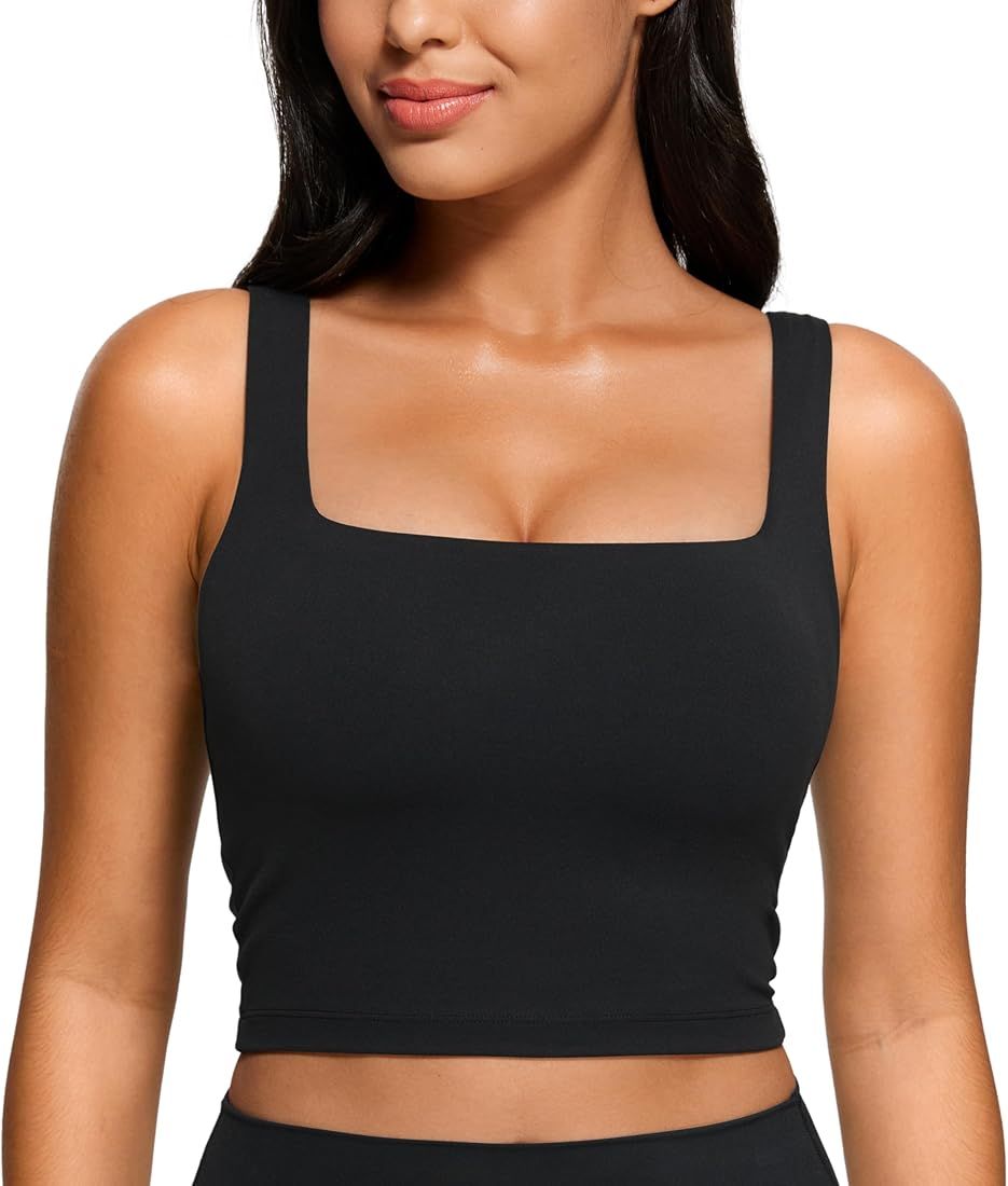 CRZ YOGA Butterluxe Womens Square Neck Longline Sports Bra - Workout Crop Tank Tops Padded with B... | Amazon (US)