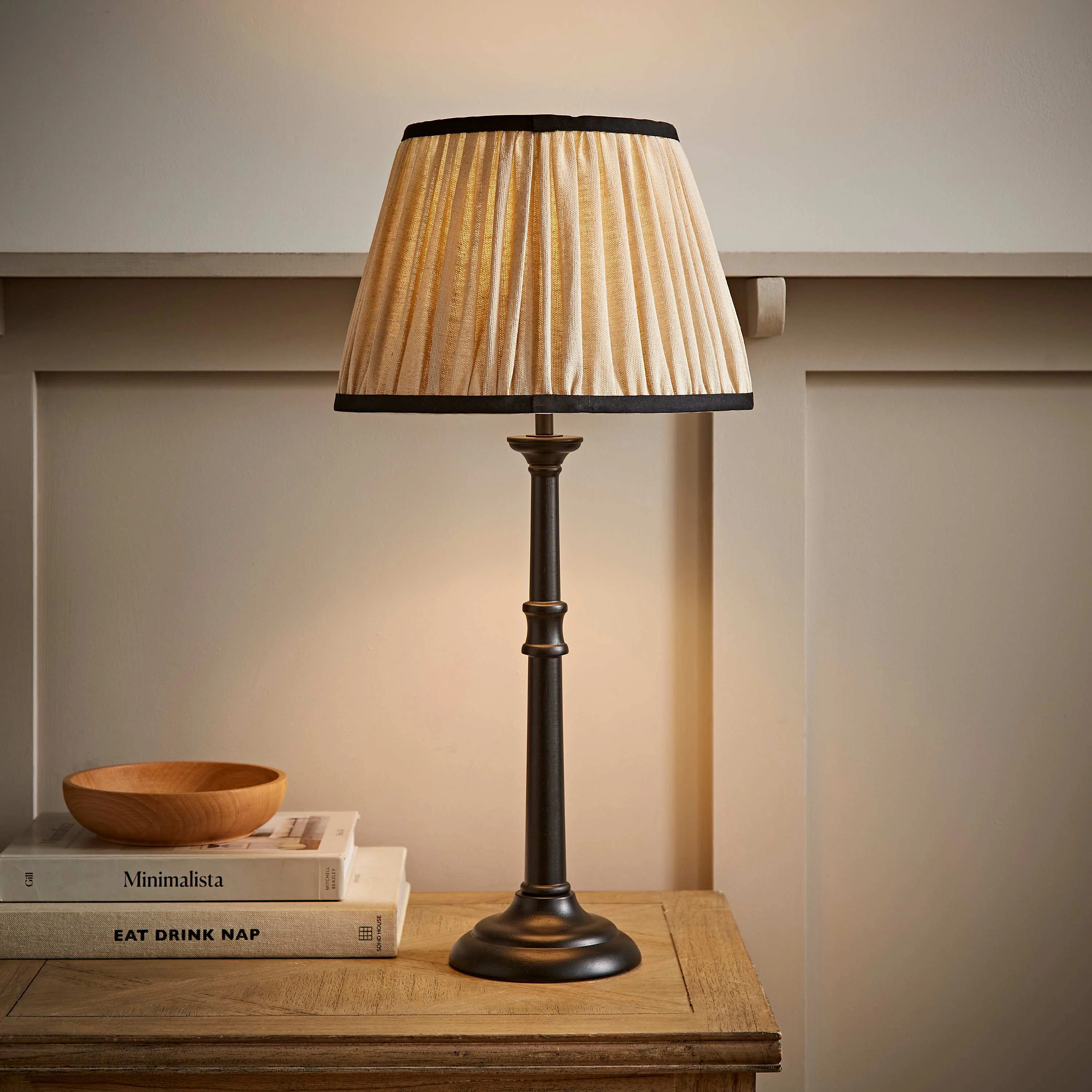 Tayfur Burgundy Candlestick Table Lamp with Linen Pleated Shade | Wayfair UK