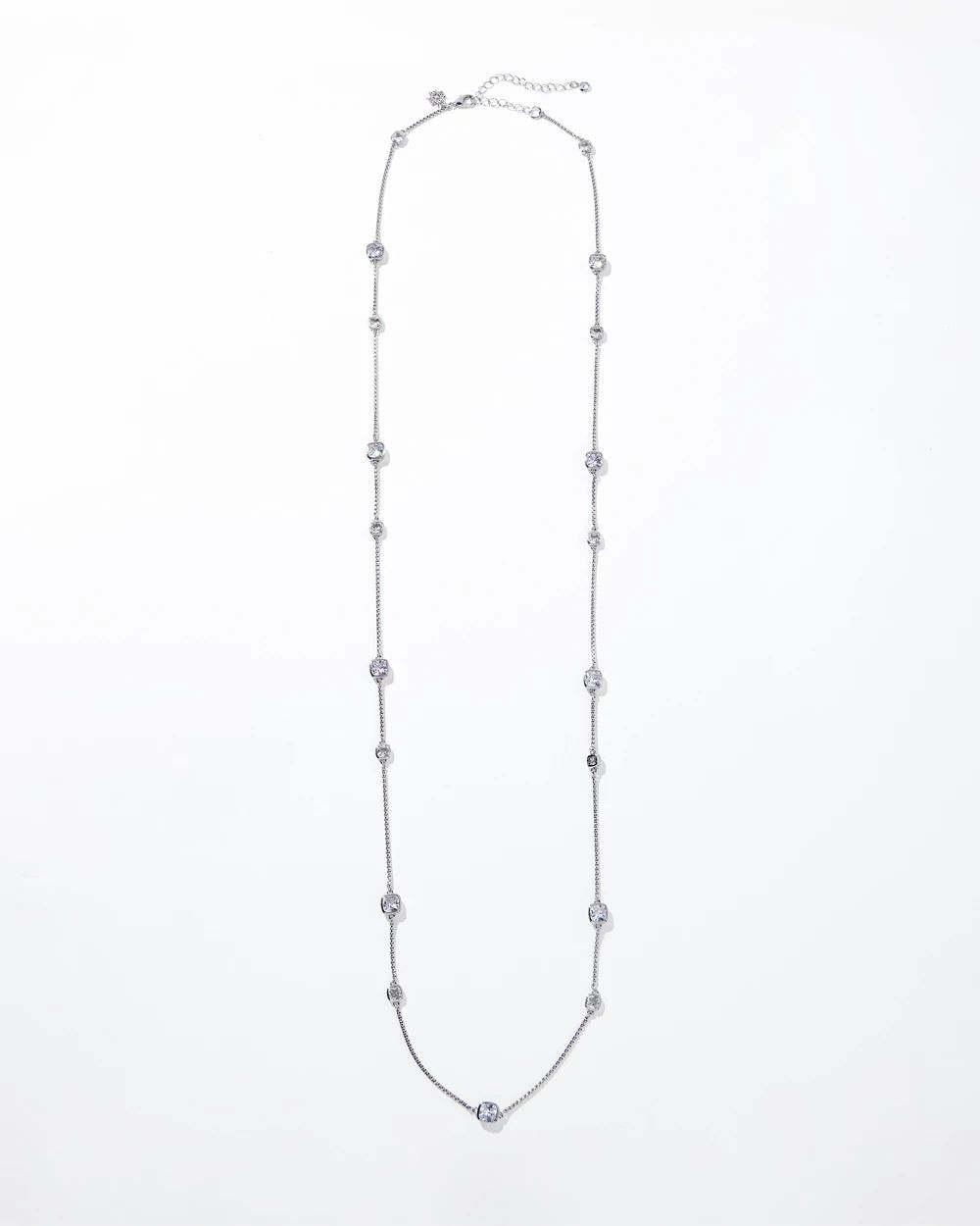 Silver Clear Branded Long Necklace | White House Black Market