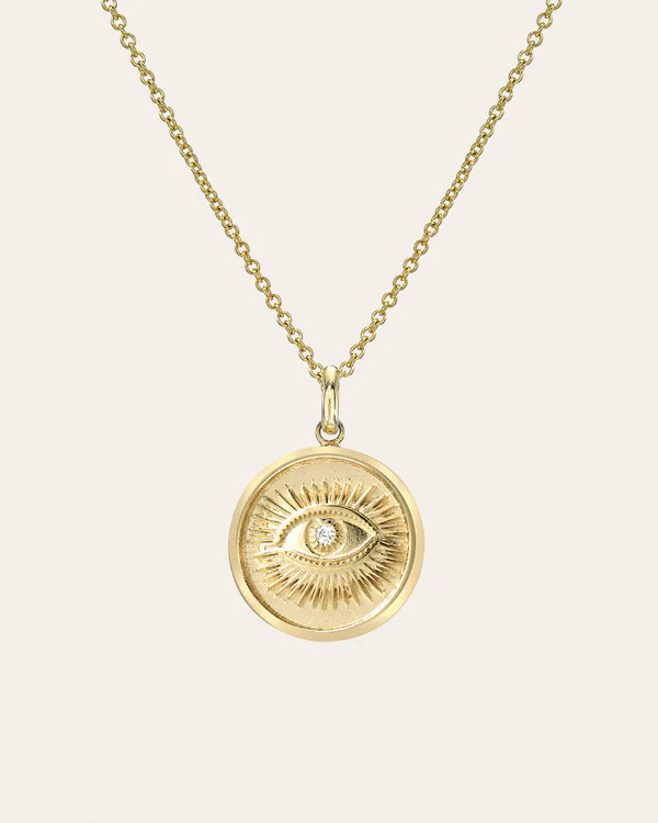 14k Gold Diamond Eye Medallion Necklace | Zoe Lev Jewelry