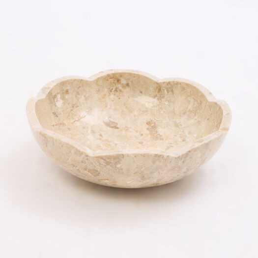 Cream Scalloped Marble Bowl 25x25cm | TK Maxx