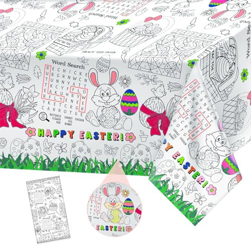 1 Pack Happy Easter Coloring Tablecloth for Kids - Giant Easter Color-in Paper Poster, Rectangle Easter Bunny Activity Coloring Table Cloth for Spring Easter Party Decorations Favors, 54 x 108 Inch | Amazon (US)